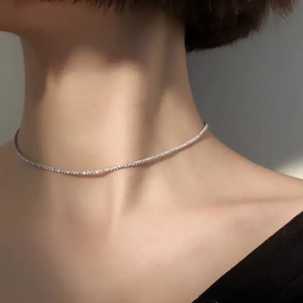 Silver Sparkling Clavicle Chain Choker Necklace